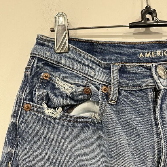 American Eagle Distressed Wide Leg Baggy Jeans Size 8 Regular - Picture 3 of 9